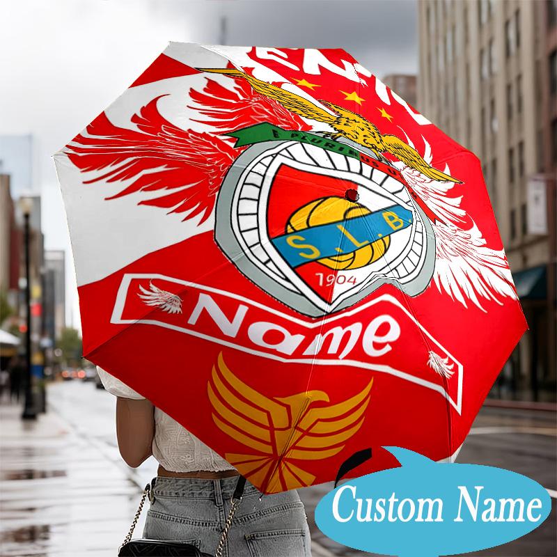 Custom Name Benfica Football Crest Umbrella Folding Umbrella, Automatic Umbrella - 8-Frame for Travel, Casual Lightweight Personalized Gifts