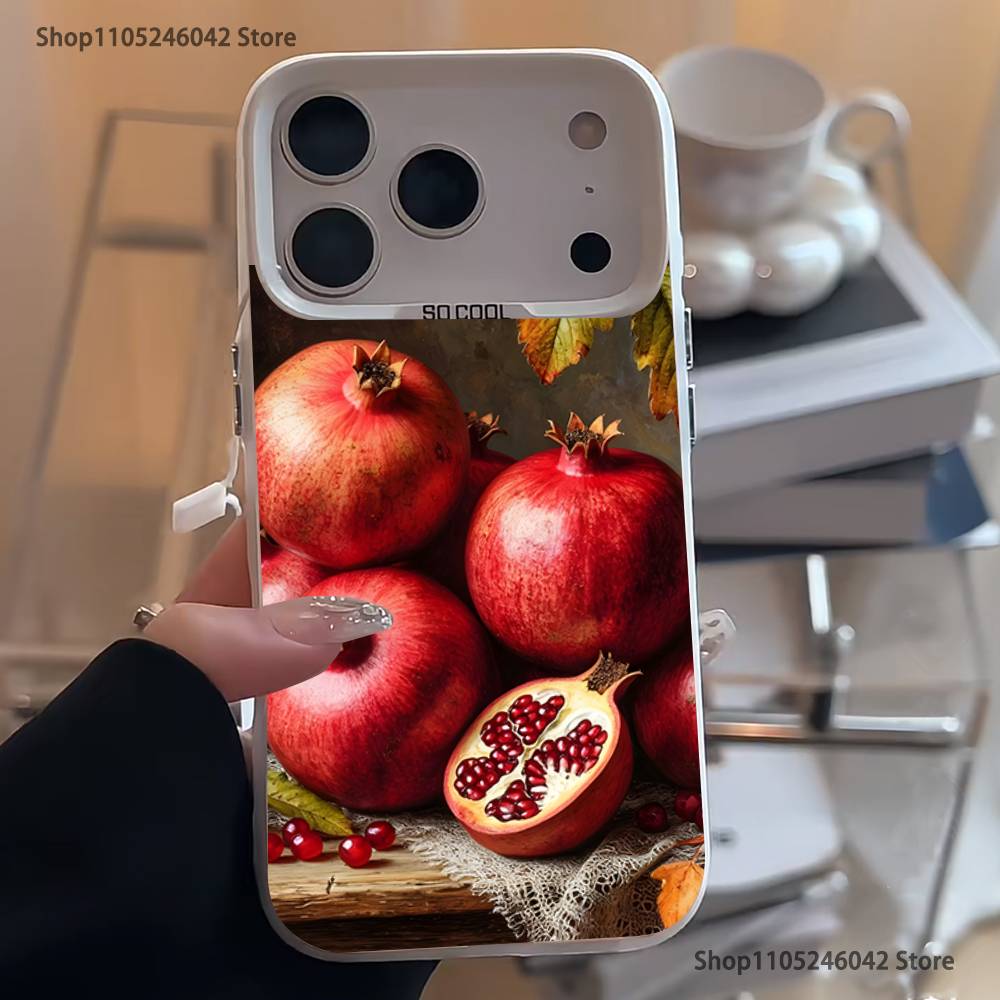 Cute pomegranate For White Candy Matte Cover iPhone 17,16,15,14,13,12,11,Mini,Pro,Plus