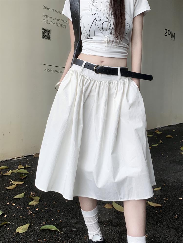 

Spring Summer American Style A-Line High Waist Midi Skirt for Women Small белый