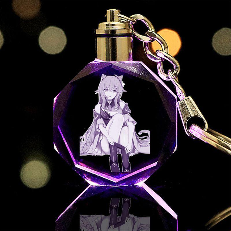 Elegant Genshin Impact Crystal Keychain With Stunning Led Colorful Light For All Occasions