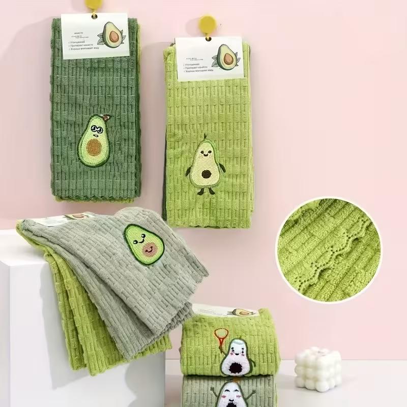 4pcs Avocado Embroidered Dish Cloths Multi-Functional Towels Thickened Kitchen Towels Soft Bathroom Hand Towels Cleaning Cloths