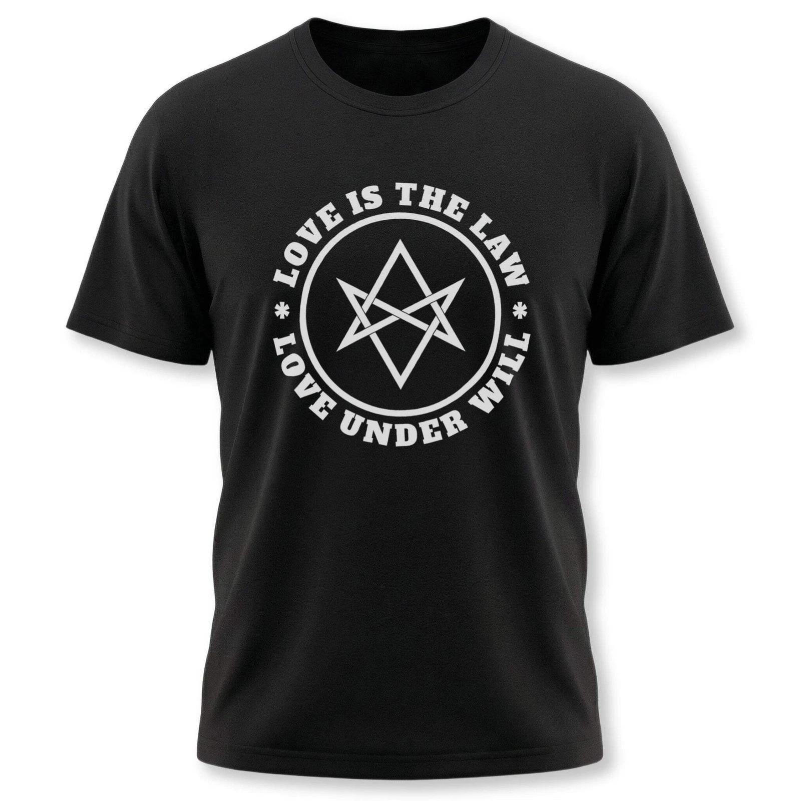Thelema Love Under Will Text and Graphic T-Shirt | Unicursal Hexagram Tee Shirt XXXXL