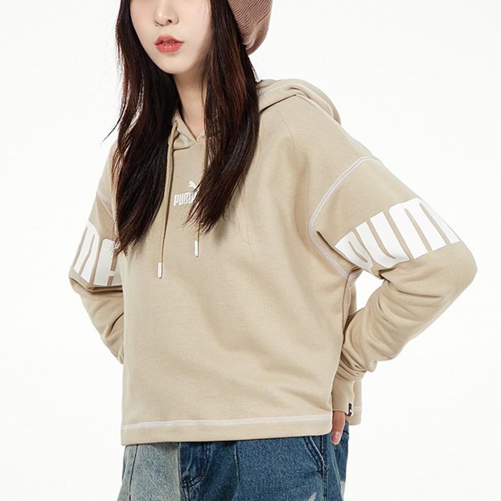 Puma Color Block Logo Knitted Hoodie Women Hoodies Khaki 847706-42