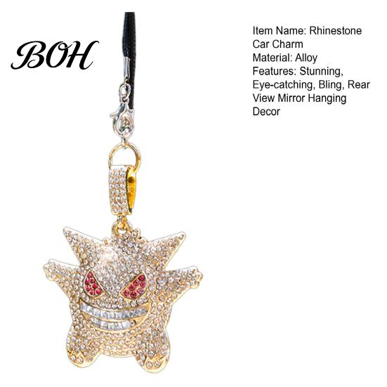 Three Dimensional Mirror Ornament Bling Car Accessories, Cute Rhinestone Devil Rear View Unique Gift for Friends Charm, Halloween Auto Interior