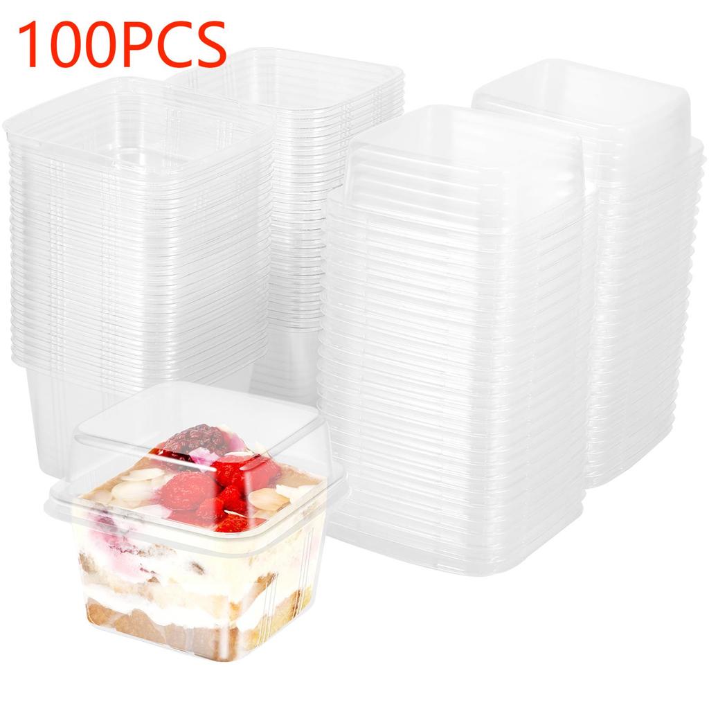 50Pcs Plastic Dessert Cups with Lids 8oz Cupcake Container Clear  Sealed Cake Storage Square Box Muffins Pudding Mousse Party
