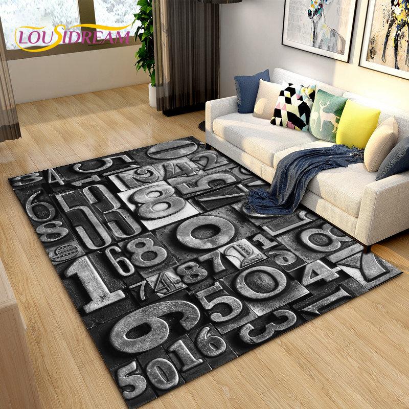 3D אותיות מספר רטרו שטיח אזור נוסטלגיה, שטיח שטיח לסלון ספה בסלון שטיח לדלת, ילדים משחקים בזחילה מחצלת רצפה מונעת החלקה