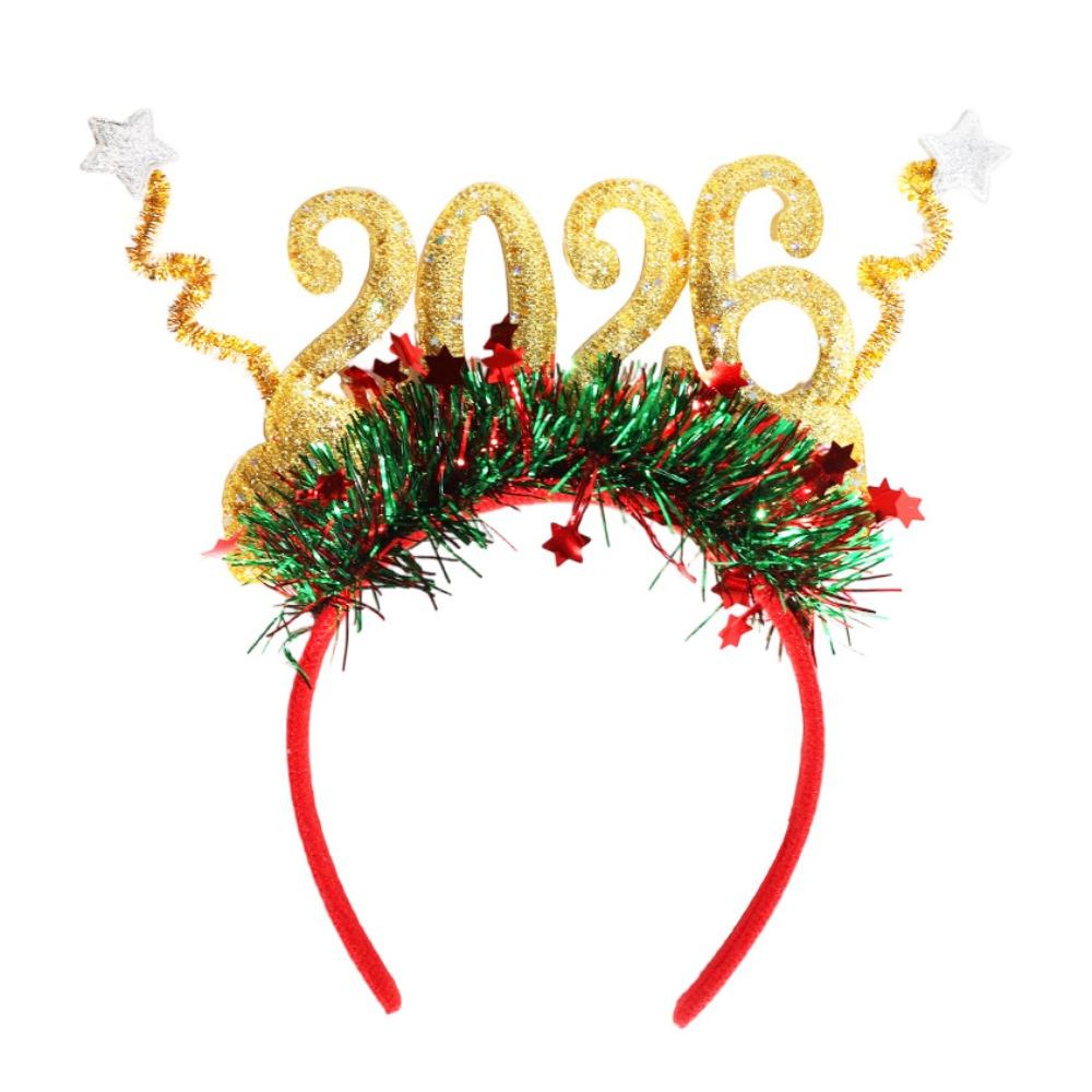 Sequin 2026 Happy New Year Headband Cute Christmas Headpiece New Year Decorative Headdress  Cosplay