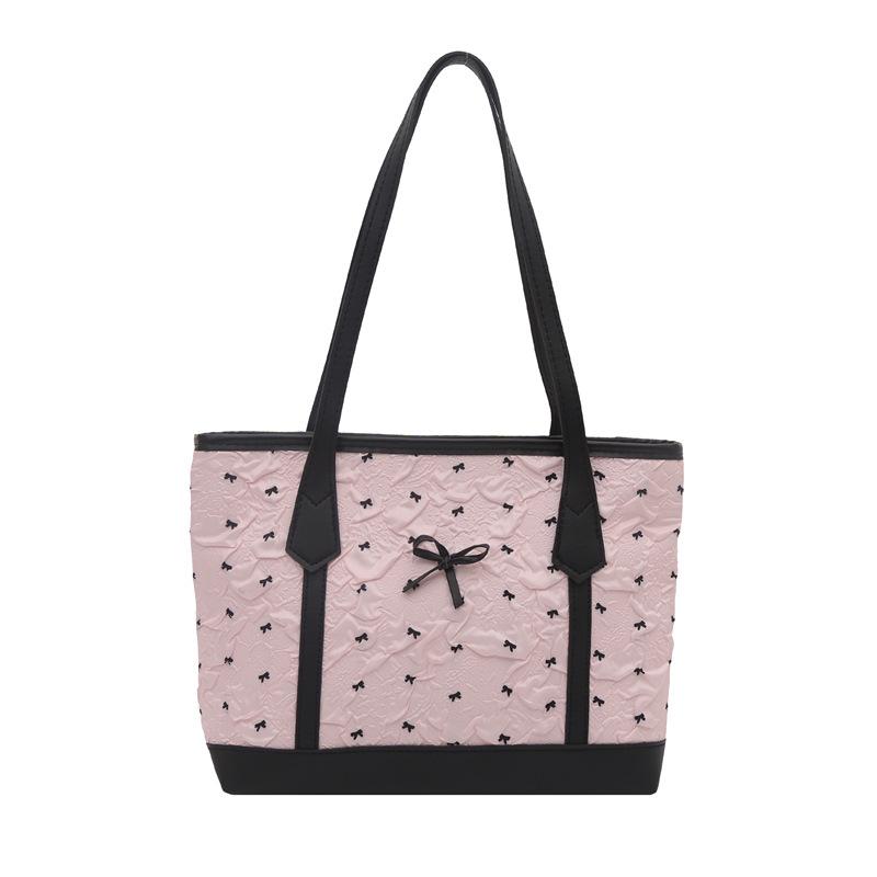 

Женская сумка-тоут и кроссбоди в горошек с бантом розовый