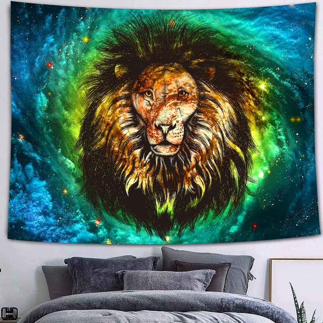 Simsant Forest Wildlife Tapestry Psychedelic Lion Forest Wall Hanging Tropical Plants Nature Landscape Dorm Bank