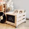 Creative Deco Caisse en Bois pour Vinyles avec Tableau Noir 46 x 36 x 29 cm | Bac de Rangement avec Roulettes | Jusqu'à 80 Disque
