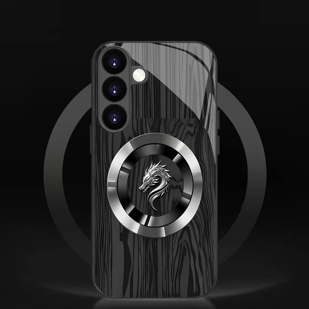 Dragon Patterned Black Glass Phone Case Suitable for Samsung Galaxy S26 S25 S24 S23 S22 S20 FE/Ultra/Plus Anti Drop Back Cover