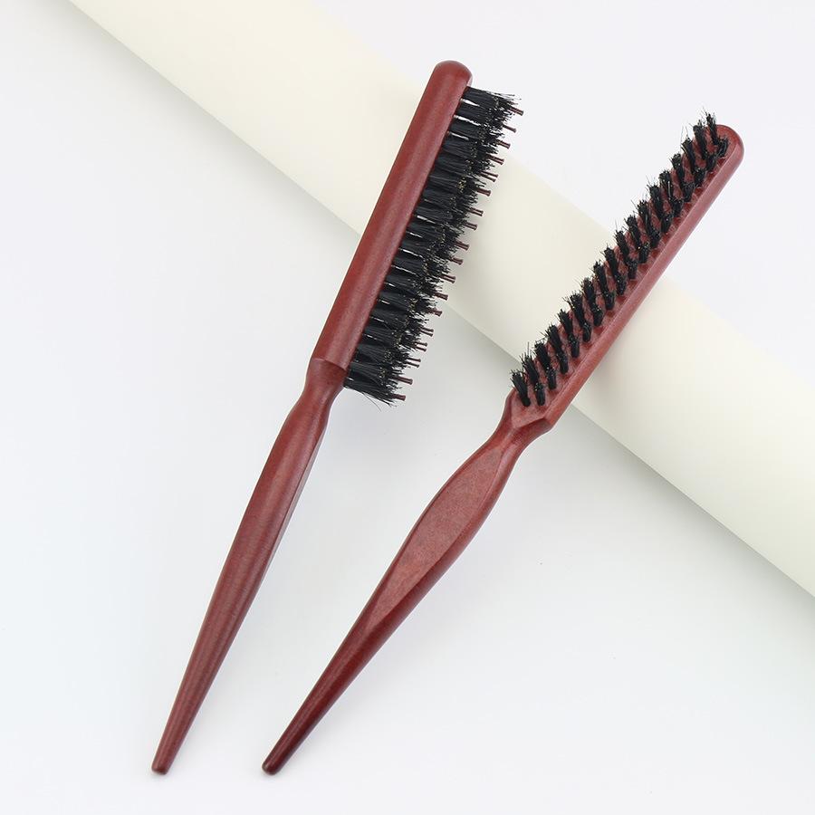 Triple Row Pig Bristle Hairdressing Comb with Pointed Tail and Nylon Teeth