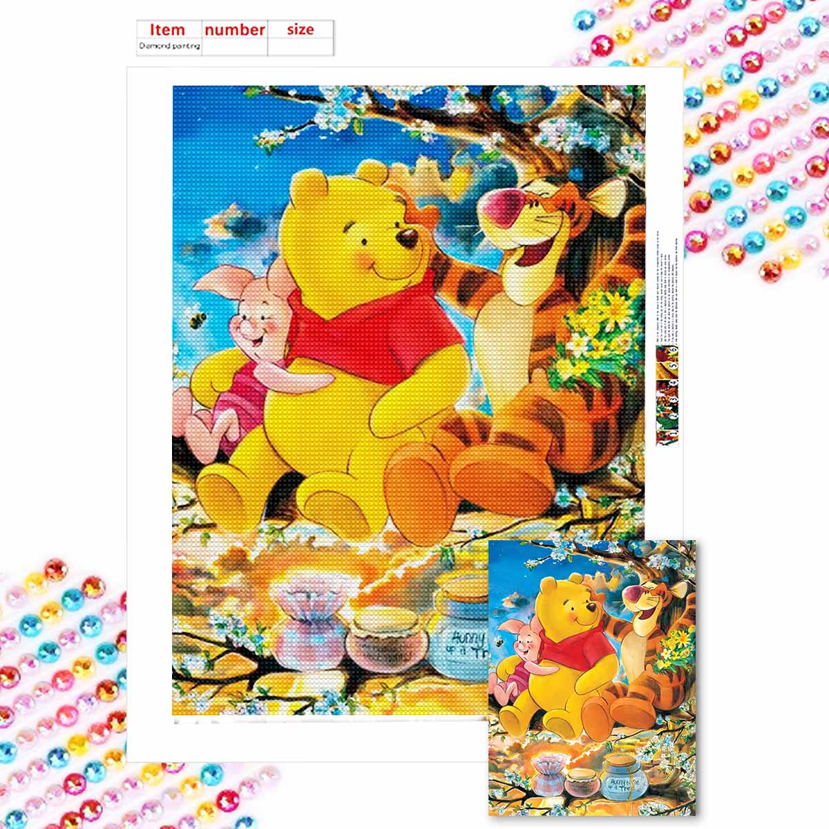 

Алмазная живопись своими руками Винни Пух Набор для вышивания крестом Мозаичное искусство Алмазная живопись Полная выкладка Алмаз Домашнее украшение Round 20x30cm