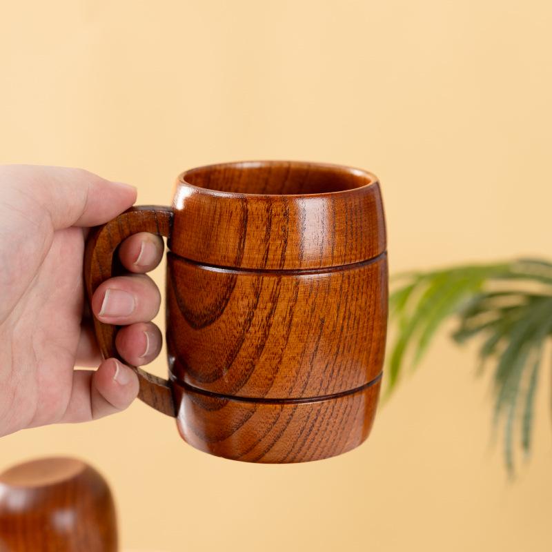 Taza de Cerveza y Taza de Café de Madera Japonesa con Asa - Resistente a Altas Temperaturas, Diseño Creativo