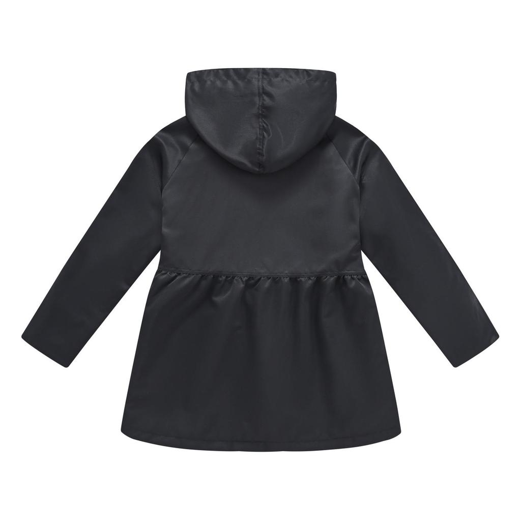 Girls' British Style Button Trench Coat with Detachable Hood - Waist-Defining, Solid Color, Mid-Length, Autumn Classic Fashion.