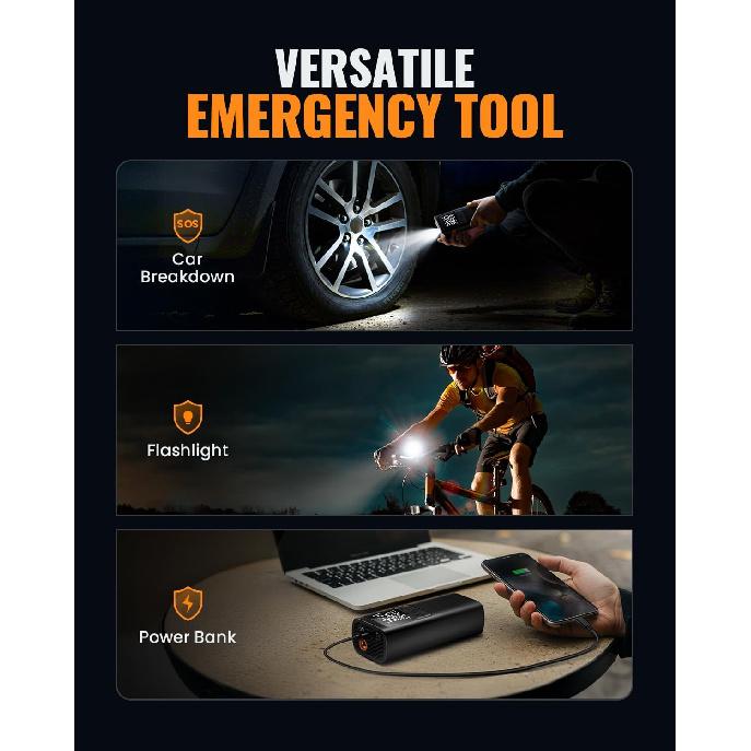 Tire Inflator Portable Air Compressor Cordless Air Pump with Digital Tire Pressure Gauge, Accurate Dual LCD Display & LED Light, for