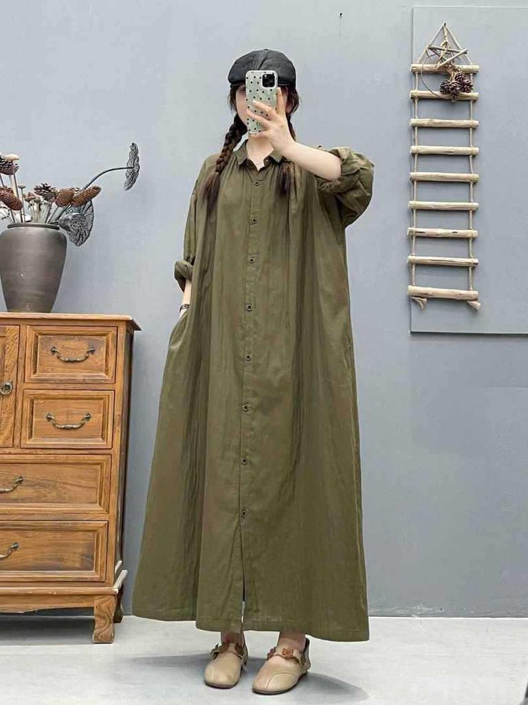 2026 Spring Women's Long Sleeve Shirt Dress: Loose, Slimming, with a Stylish Lapel and Elegant Design.