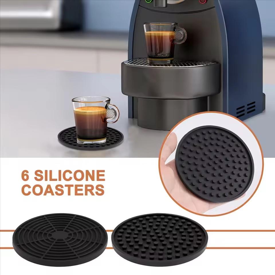 3/6 Pçs Silicone Bebida Coaster E Suporte Resistente Ao Calor Bandeja De Copo Esteira De Secagem Proteção Superior Da Mesa Antid