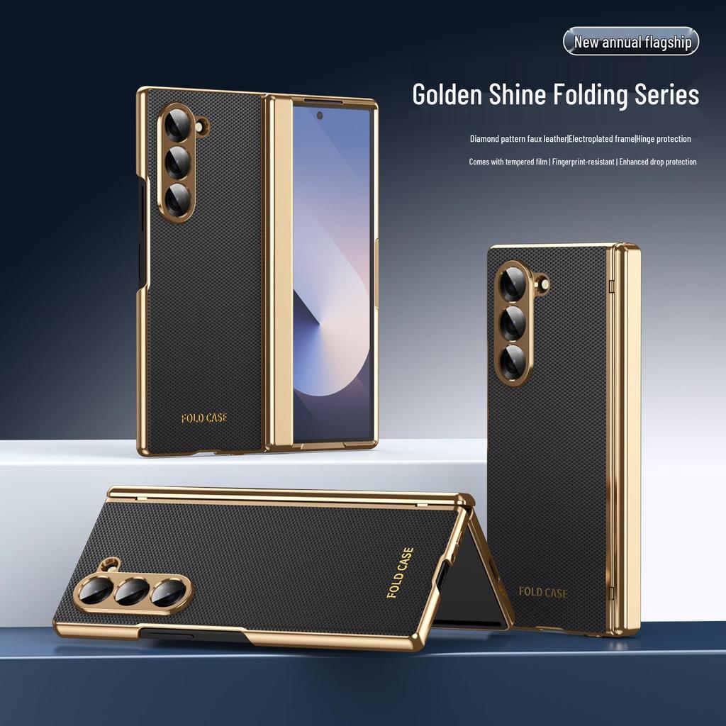 Samsung Z Fold7 Hülle: Galvanisiertes Leder mit Diamantmuster und vollständiger Scharnierabdeckung für Fold6/5