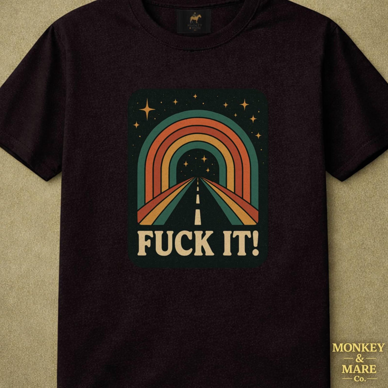 Rainbow Psychedelic Scene Shirt, Fuck It! Retro Rainbow Tunnel Vintage Cosmic Humor L
