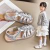 Mädchen Prinzessin Sandalen 2025 neue Sommer Kinder Zehenschuhe Mode gewebte Römersandalen Mädchen Strandschuhe