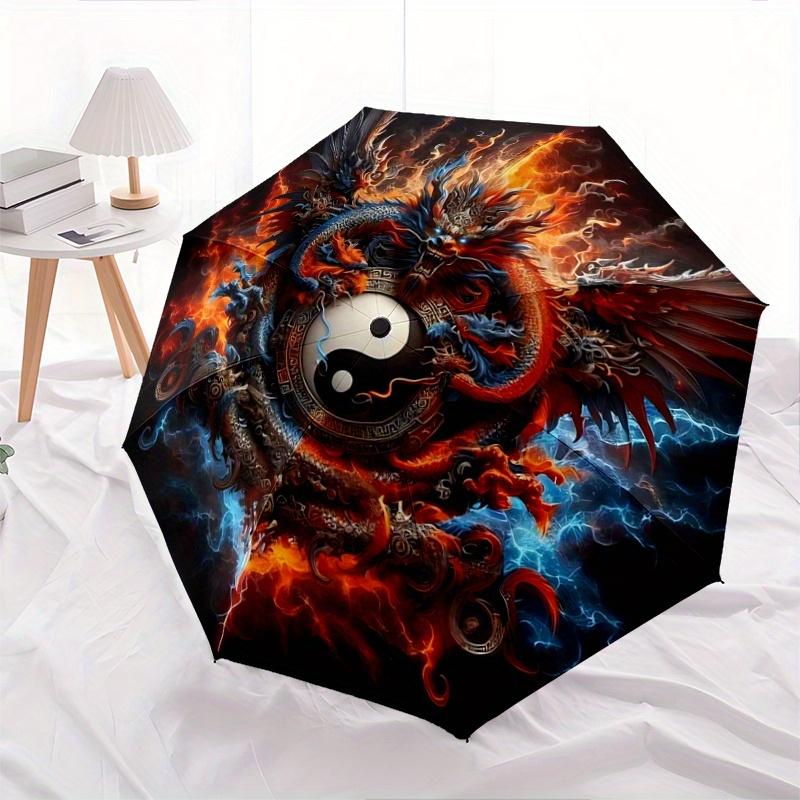 1pc Flaming Dragon Yin Yang Pattern Automatic, 8 Iron Frames, High-Value Folding Umbrella, Suitable for Office, Travel and Outdoor Adventure.W045