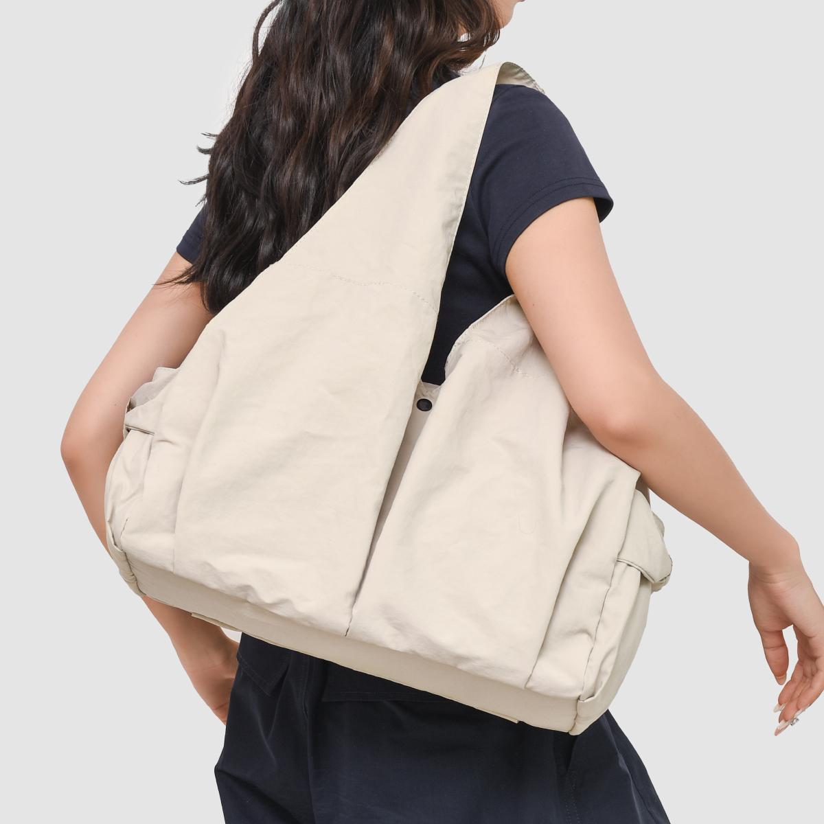 

Japanese Style Literary Shopping Bag, Simple Large-Capacity Shoulder Bag, Women s Casual Satchel Multi-Flap Pocket Pants Mommy Bag, бежевый