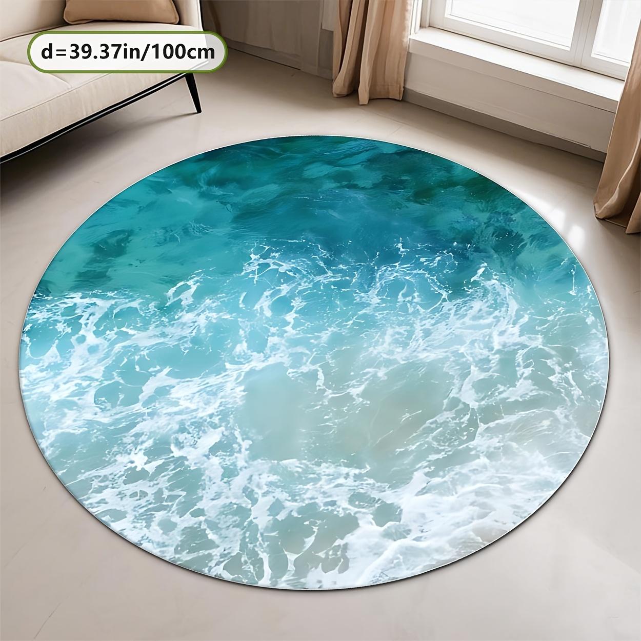 

Golden Diamond Velvet Round Mat, 800gsm Dot Plush Base, Sky Blue Wave Texture, Springy & Refreshing, for Living Room 60cm