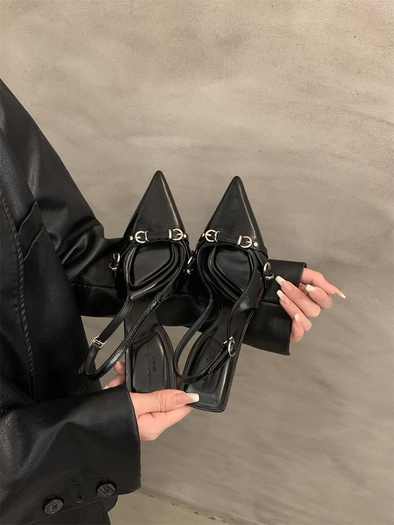 French Bag Head High-heeled Sandals Shallow Mouth Spring 2024 New Models Empty Thin Heel Temperament Celebrity Pointed Single Shoes Women's Shoes