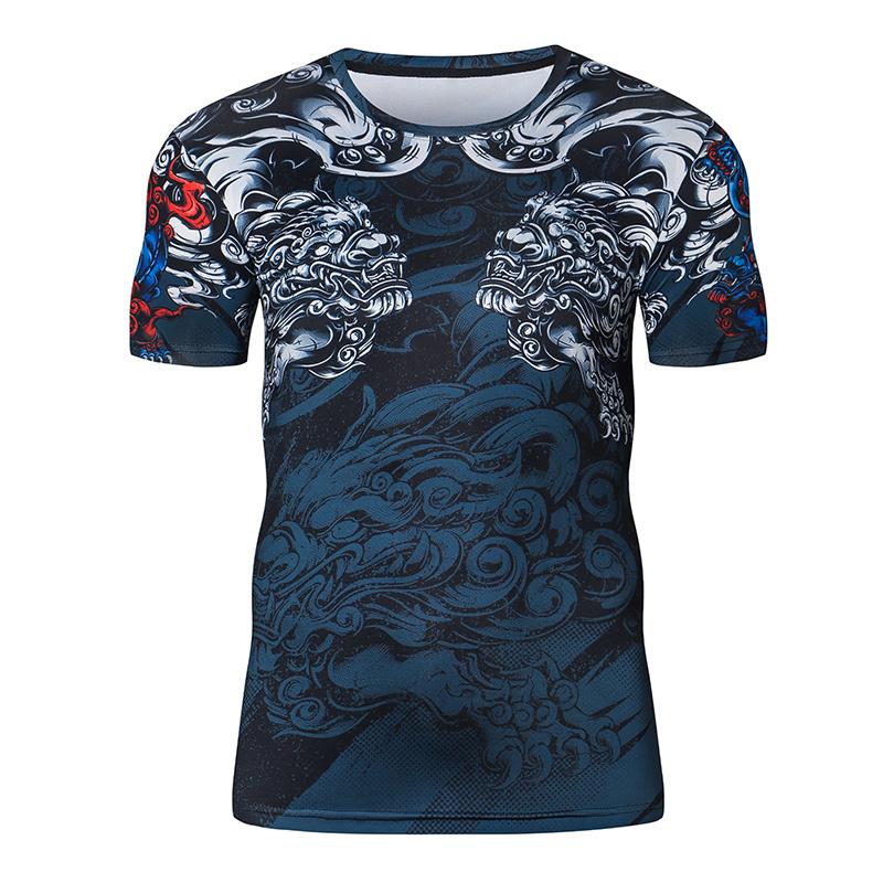 Retro 3D Printed Dragon Tiger T-shirt for Men Summer Fitness O Neck T Shirts Quick Dry Loose Tees Harajuku Tee Gym Male Tshirt