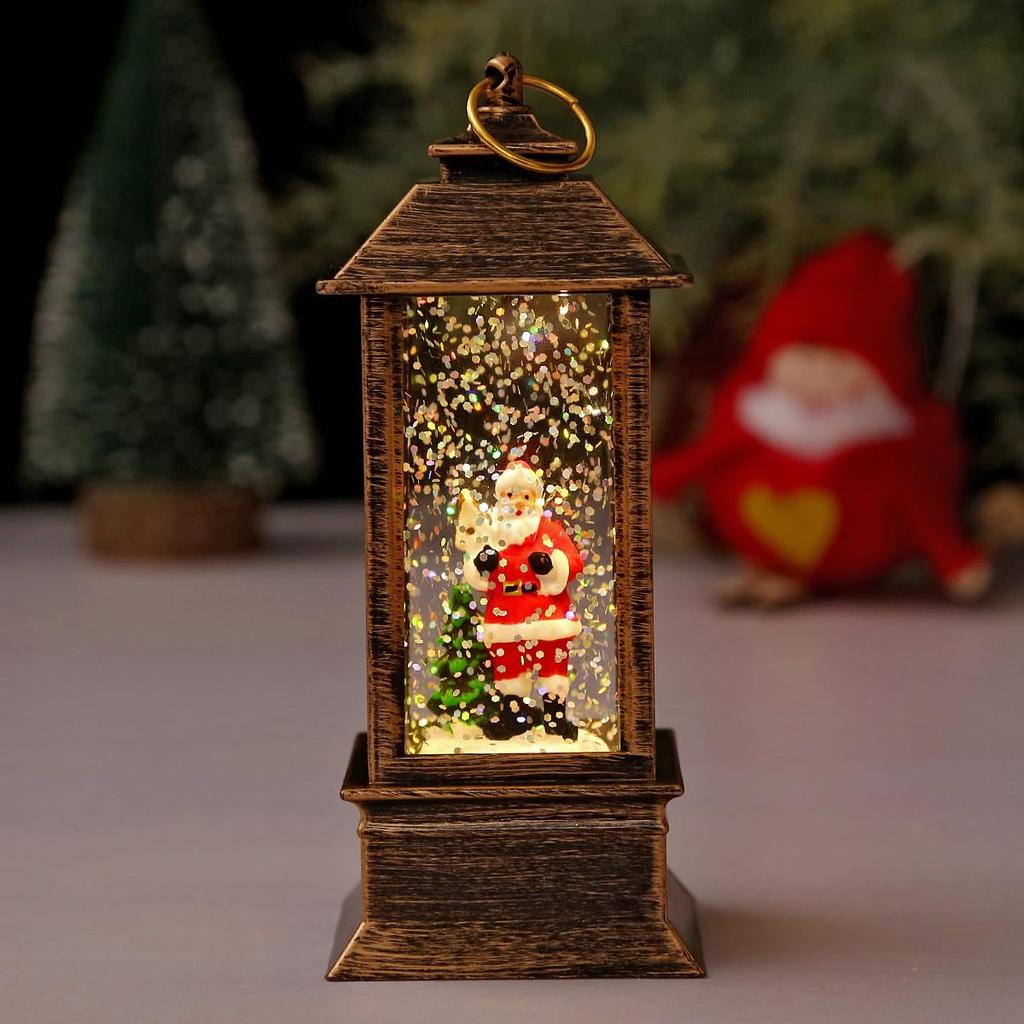 Fun lantern-style snow globe with light. A great value set. Antique-style ornament for creating a dazzling atmosphere and mood. (Santa Claus & Angel)