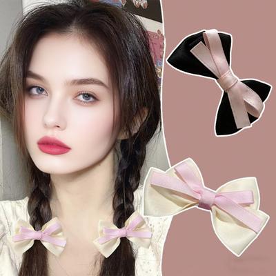 2Pcs Girl Hair Pins Bowknot Decor Double-Layered Ribbon Design Side Bangs Hair Clips Hair Accessories Daily Wear