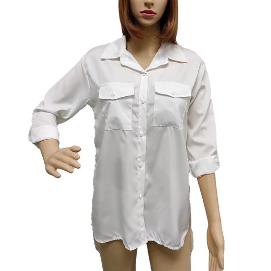 Umlegekragen Einreiher Langarm Klappentaschen Damenhemd High-Low Saum Seitenschlitz Locker geschnittenes Hemd Damenbekleidung