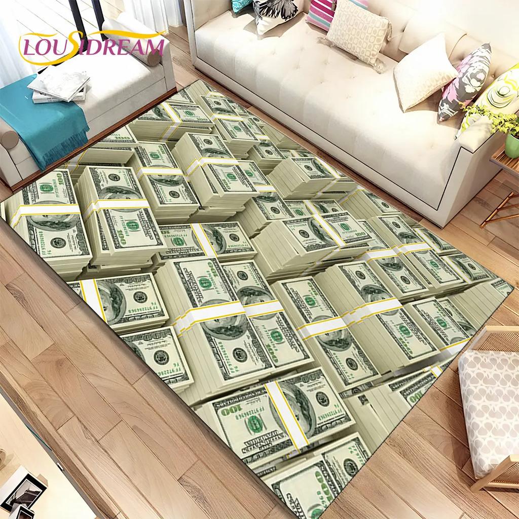 אשליה תלת מימדית דולר אירו כסף דפוס שטח שטיח, שטיח שטיח לבית סלון חדר שינה ספה דקור שטיח לדלת, מחצלת רצפה מונעת החלקה