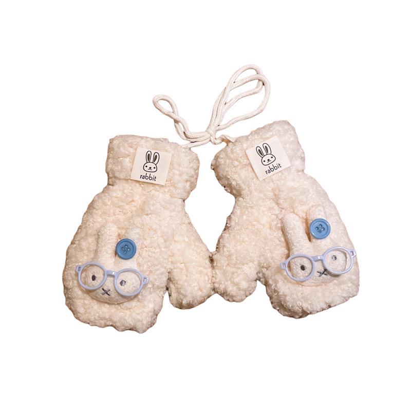 Charming Cartoon Rabbit Plush Gloves - Warm Velvet Lined Winter Mittens for Women and Students