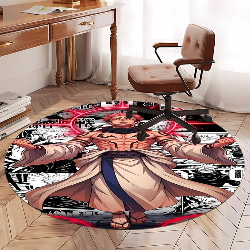 Jujutsu Kaisen Pattern Round Rug, Indoor/Outdoor Mat, for Picnic, Gameroom, Bedroom, Office, Living Room, Home Decor Carpet, Birthday Gift