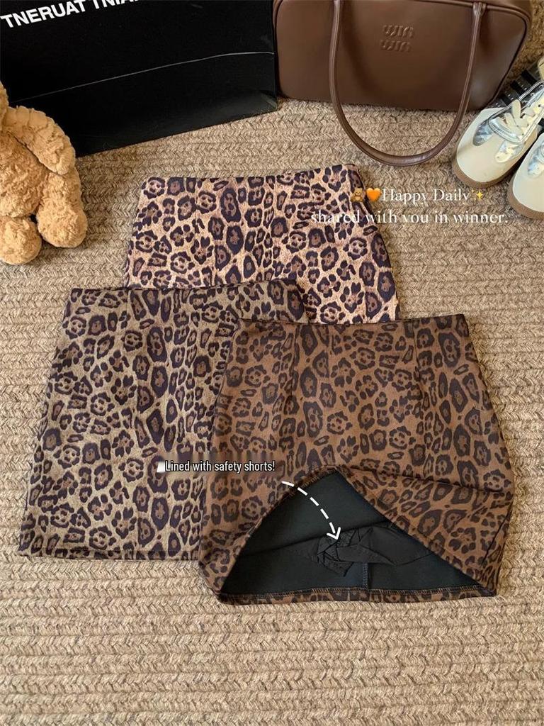 2024 European Leopard Print A-line Midi Skirt - High Waist, Slimming, Petite, Autumn Winter Style