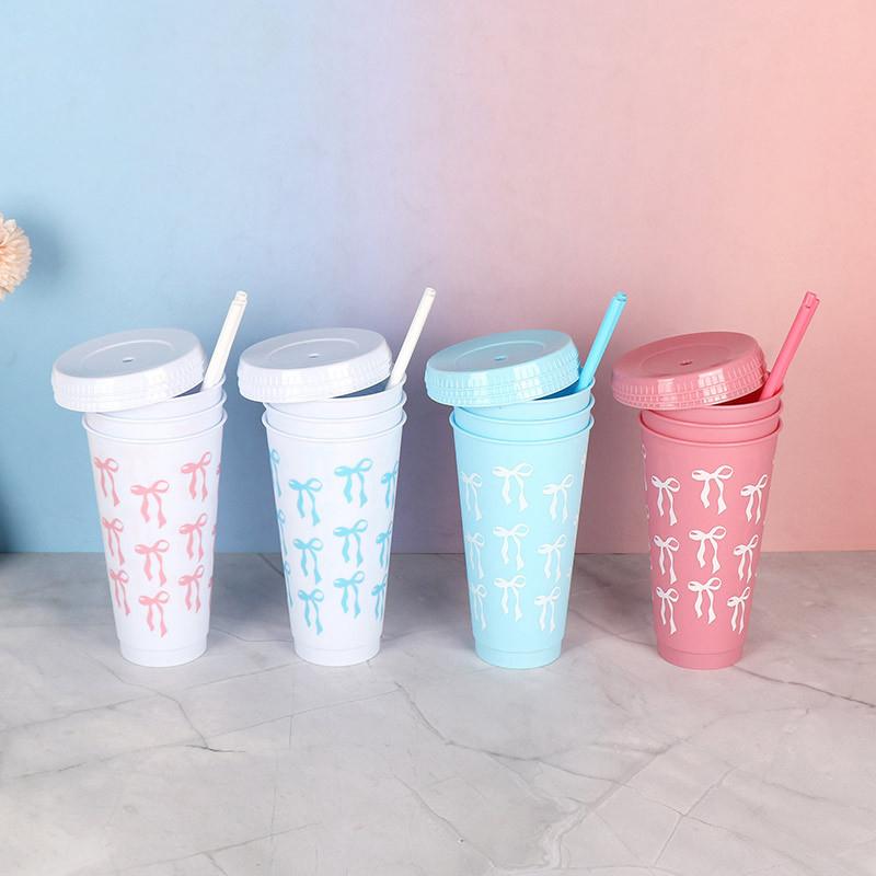 1 Piece 700ml Large Capacity Water Bottle Kawaii Bow Water Cup With Lid Straw For Girls Coffee Milk Tea Plastic Cold Drink Cup