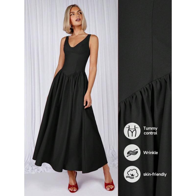 European and American summer new solid color casual simple pleats waist thin temperament sleeveless dress XS
