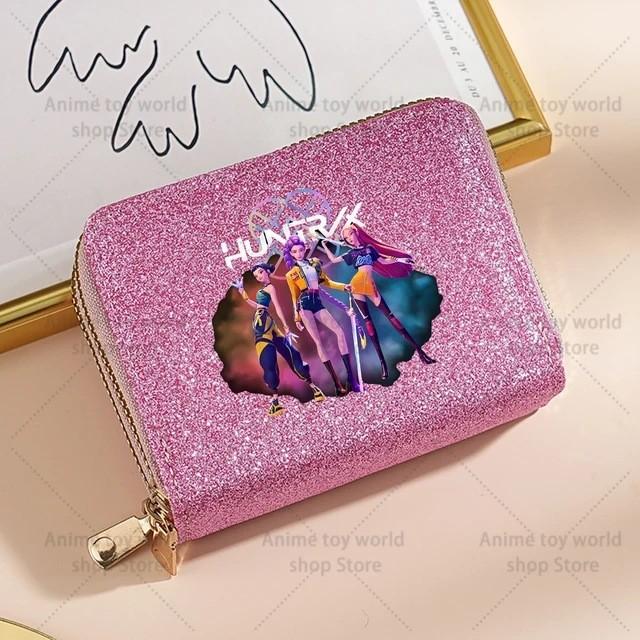 Portafoglio Kpop Demon Hunters per Donna Portamonete e Porta Carte Scintillante con Paillettes