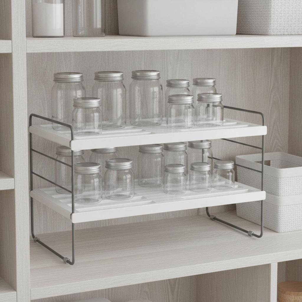 Expandable Cabinet Shelf Space-Saving Counter with Guardrails Heavy-Duty
