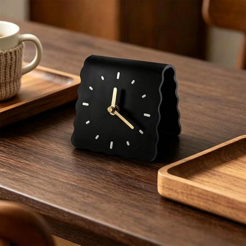 Minimalistische Tischuhr, Leises Acryl-Zeitanzeige mit Kekstextur-Design für Nachttisch, Heimbüro-Schreibtisch und Dekorative Regalgestaltung