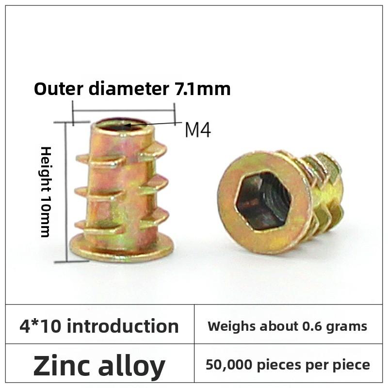 Zinc alloy trapezoidal nut, furniture nut, nut with washer, internal and external thread nut, solid wood pre-embedded nut
