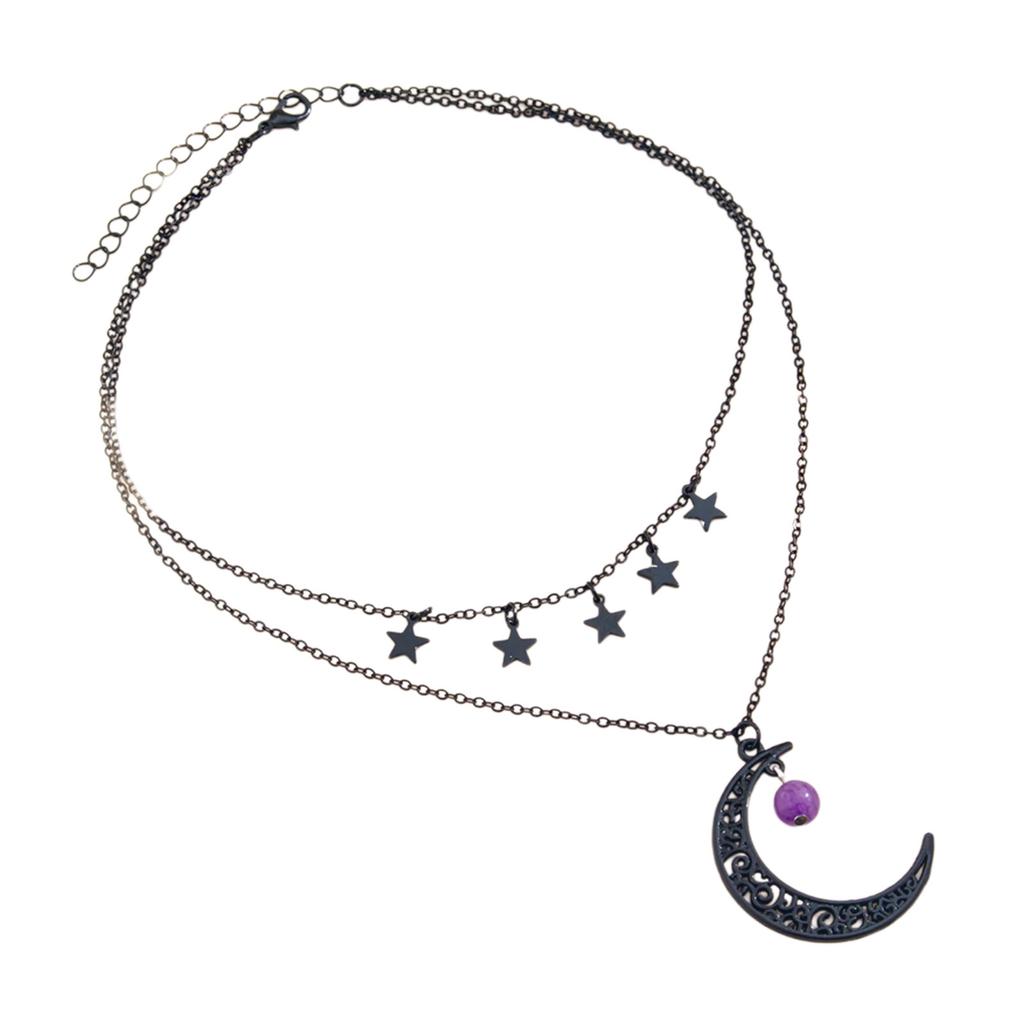 Gothic Necklace Hollow Moon Star Pendant Neckchain for Women Fashionable Jewelry Gift For Parties and Festivals