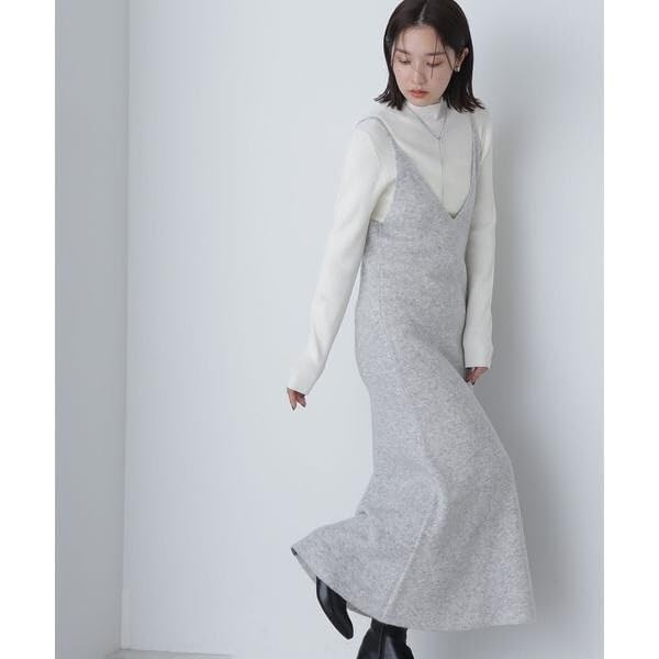 Beauty Casual Dress Knit Cami Dress Set for Blue X Charcoal [Natural Basics] Women,