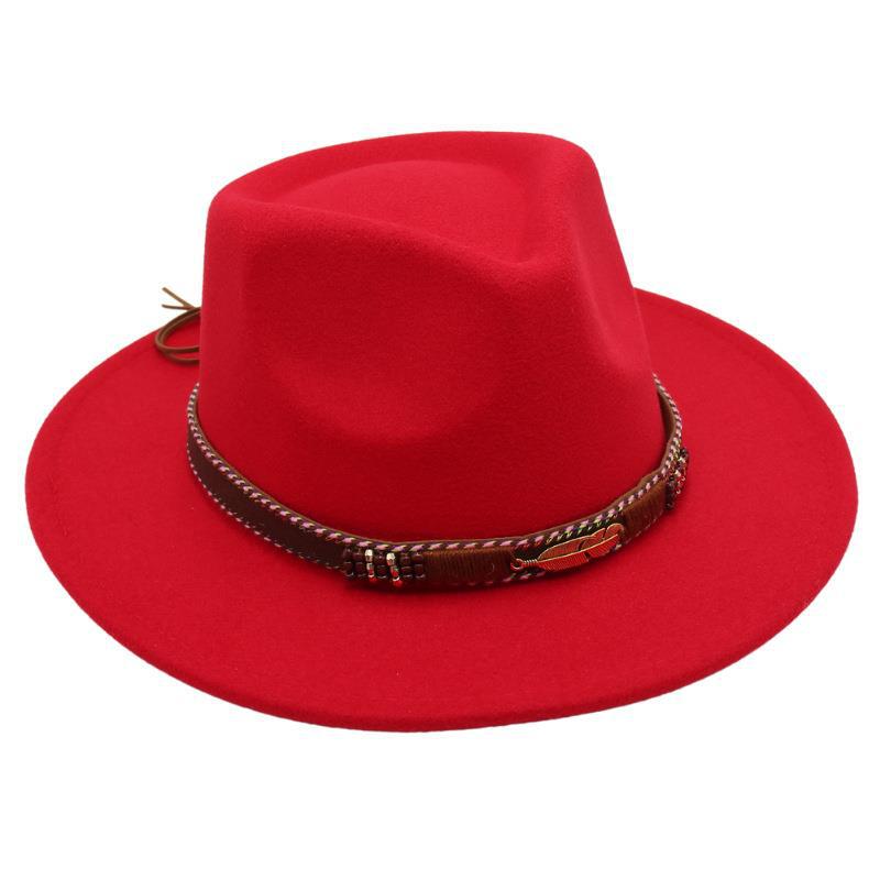 Шляпа-цилиндр с перьями в этническом стиле, тибетская джазовая шляпа, фетровая шляпа, шляпа из имитации шерсти, мужская и женская, в стиле Ins One size