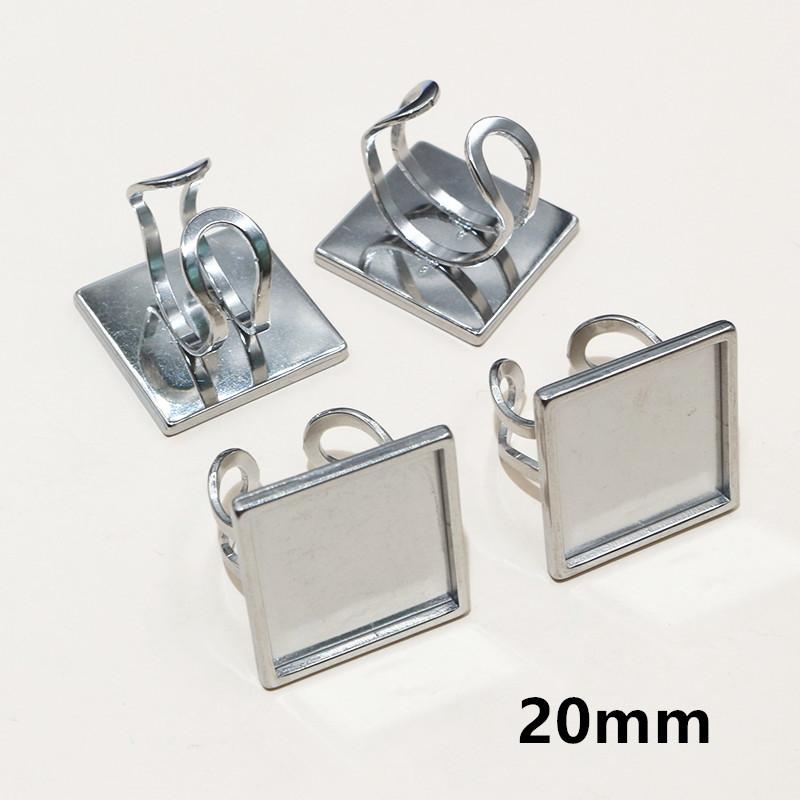 5pcs/Lot Square Rectangle Stainless Steel Thick Adjustable Ring Settings Blank Base Cabochon DIY Findings