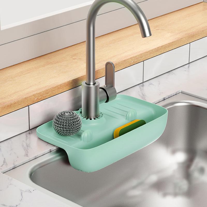 Kitchen Faucet Drain Rack Multi-purpose Anti-splash Non-slip Soap Sponge Wipe Sink Tray Holder Drain