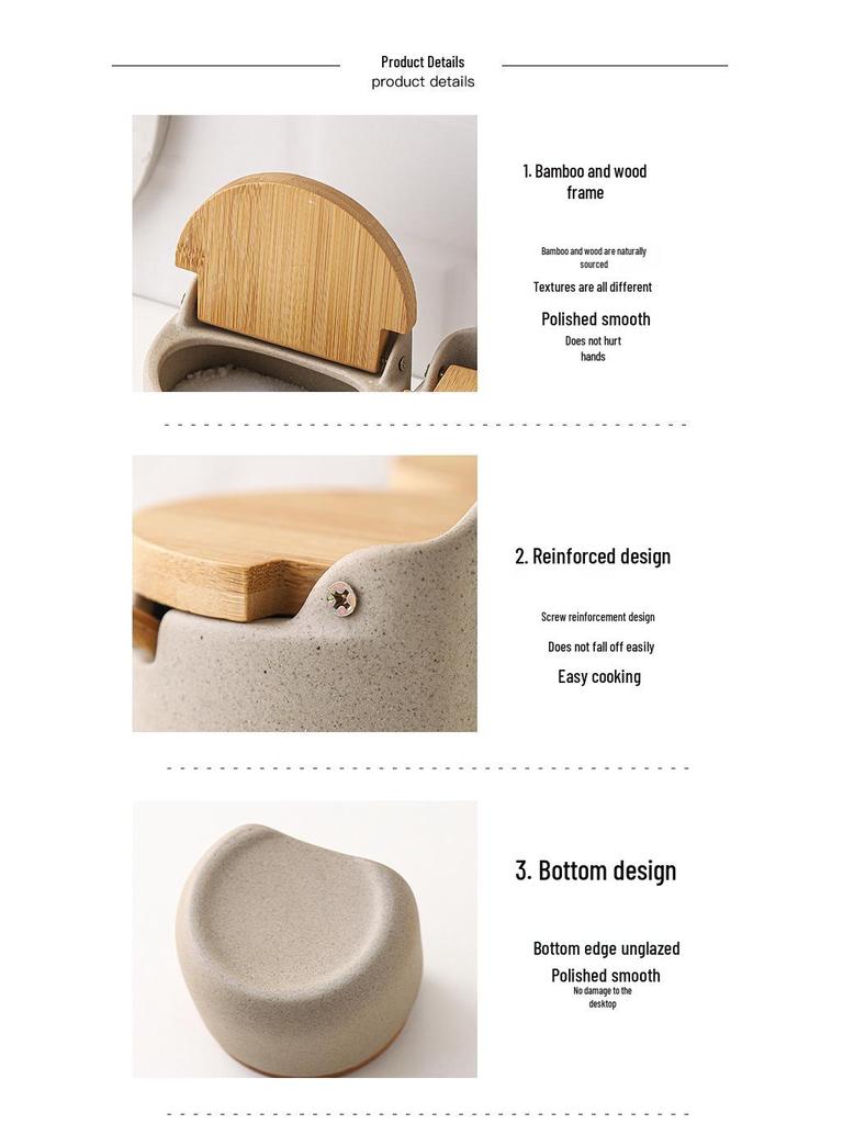 Japanese Ceramic Seasoning Jar Set with Bamboo Lids - Home & Restaurant Use