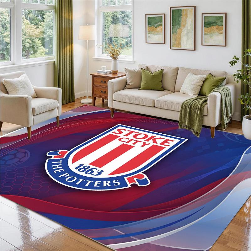 Stoke City Football Design Crystal Velvet Rug Soft Decorative Mat for Bedroom Entrance